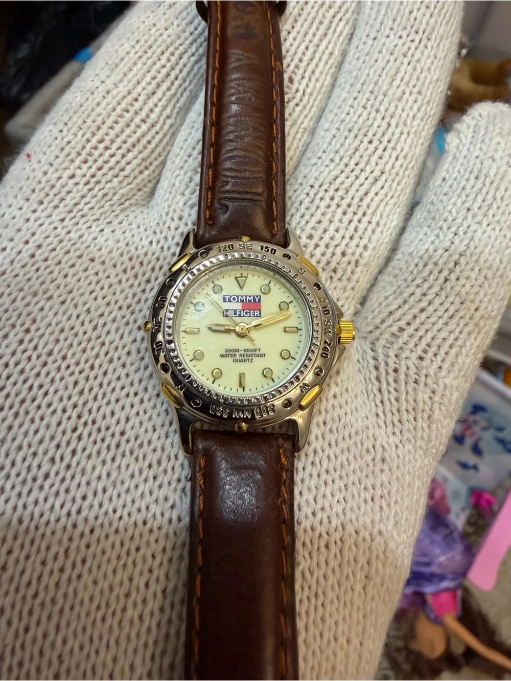 Vintage Tommy Hilfiger 1238 Quartz Watch Two-Tone Compass Bezel USA Made 90s